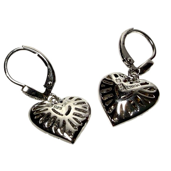 Sparkling Silver Heart Drop Earrings - Picture 6 of 9